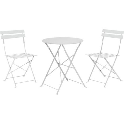 MESA 60 CM + 2 SILLAS PLEGABLES METAL BLANCO CONJUNTO (1/3)
