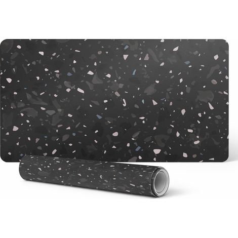 Alfombrilla decorativa de escritorio elegante de terrazo con estampado oscuro, 120x60 cm.