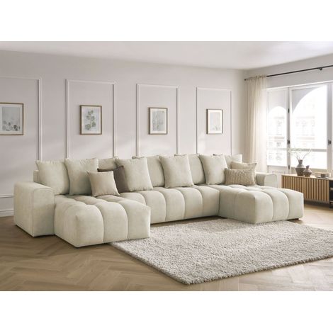 Bobochic – Canapé panoramique fixe MONT-BLANC en velours beige – 5 places – Assise ultra moelleuse – Dimensions 440x172x97 cm (1/5)