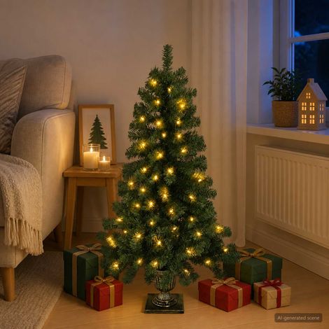vidaXL Mini Árbol de Navidad 120 cm 100 LED Blanco Cálido PVC Verde (1/5)