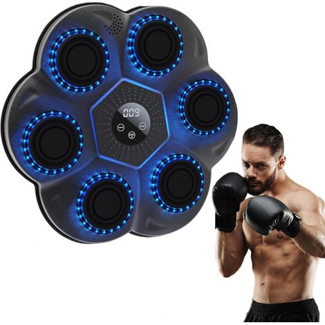 Machine de Boxe Musicale avec Gants, Machine de Boxe Electronique LED Bluetooth 9 Modes & 18 Vitesses pour Adultes, Maison, Bureau, Gym