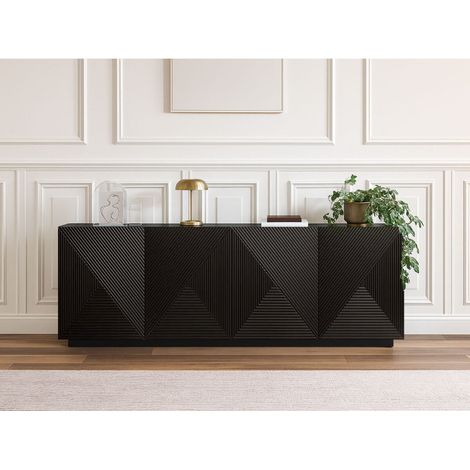 Bobochic – Buffet 4 portes 200 cm noir – Design moderne avec façades chevronnées – Rangement fonctionnel avec étagères réglables – Dimensions : 200x43x71,4 cm (1/5)