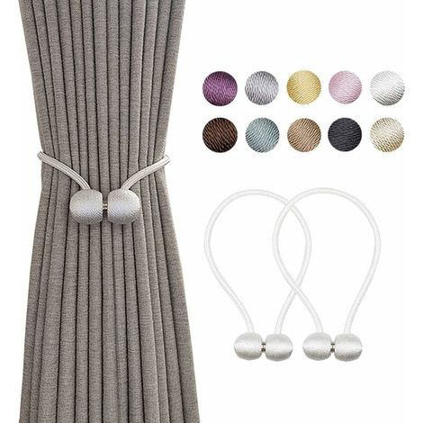 2er-Pack magnetische Vorhang-Raffhalter mit Kugelhaken für Vorhang-Raffhalter, Seilschlaufen (weiß)