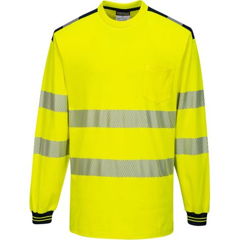 Camiseta de alta visibilidad de manga larga PW3 cuello redondo y bolsillo de pecho T185 5XL Amarillo / Negro