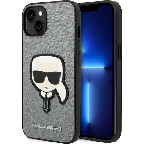 Hülle für iPhone 14 Plus Karl Lagerfeld Saffiano Karl's Head Silber (1/5)