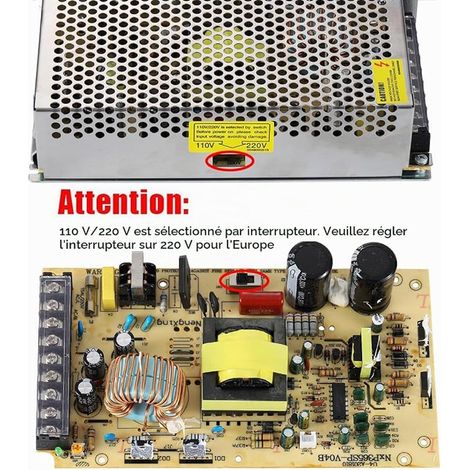 Adaptateur d'alimentation 12V 20A 240W, transformateur de commutation universel AC 110V/220V vers DC 12V 20A Convertisseur LED Driver pour bande lumineuse LED, système de sécurité (1/2)