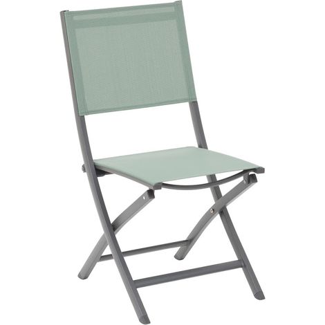 Hesperide – Lot de 4 chaises de jardin pliantes en aluminium – Toile texaline antirouille – Confortable et facile à ranger – Vert olive et graphite (1/3)