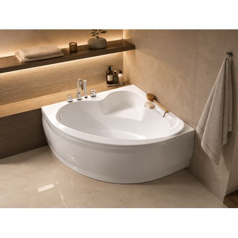 ECOLAM Baignoire d'angle Standard Polimat 130x130 cm + tablier  pieds siphon et silicone  acrylique blanc (1/5)