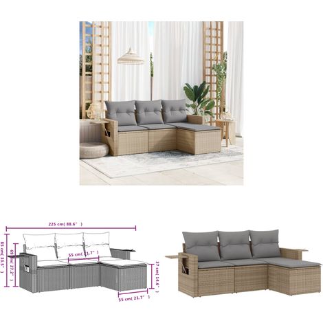 Salon de jardin avec coussins 4 pcs beige résine tressée - Ensemble Salon De Jardin - Meuble Extérieur - Résine Tressée - Rotin Synthétique - Mobilier De Jardin - Home & Living (1/3)