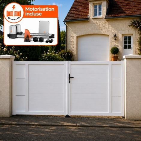 Portail battant électrique PVC blanc avec moteur Sentinel H 140 x L 350 ARLES DÉCOR INSERTS (1/5)