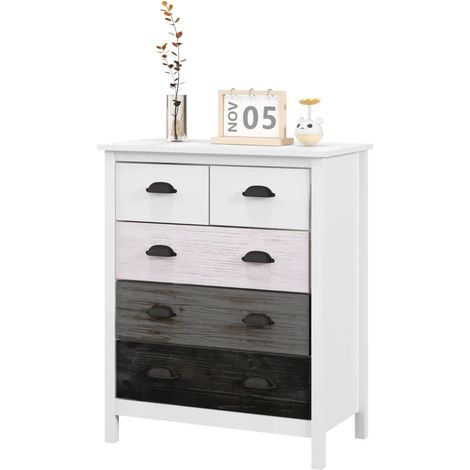 Cassettiera a 5 cassetti 70x38x85 cm in MDF bianco con antiribaltamento - CHICFURN (1/5)