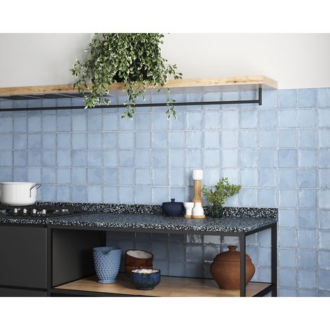 Faïence effet zellige ALTEA 10x10cm Bleu clair - Brillant - boîte de 0.60 m2