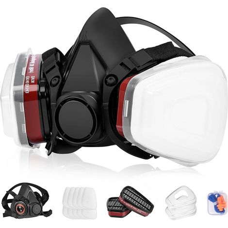 Masque respiratoire avec filtres, masque respiratoire réutilisable pour produits chimiques, peinture, résine époxy, travail du bois