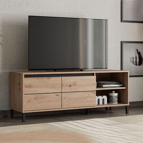 TV-Schrank Cigno, 2 Regale, 2 Türen, mit Füßen, 138x40x52h cm, Eichenholz Braun (1/5)