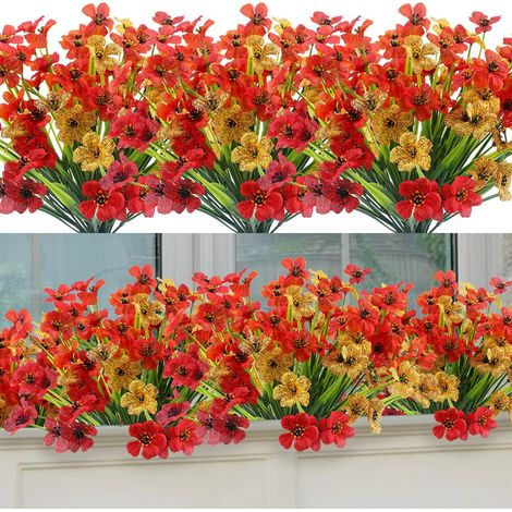 12 bouquets de fleurs artificielles d'extérieur résistantes aux UV pour les jardins, plantes artificielles en soie pour la décoration intérieure et f