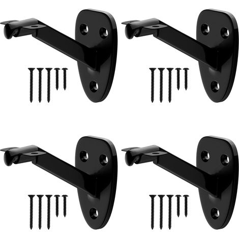 Juego de 4 soportes negros de alta resistencia para barandillas de escaleras, fijaciones para barandillas de escaleras interiores y exteriores. (1/5)