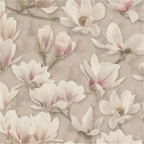 Flowers wallcovering wall Profhome 396101 hot embossed non-woven wallpaper slightly textured with floral ornaments matt brown pink white 5.33 m2 (1/5)