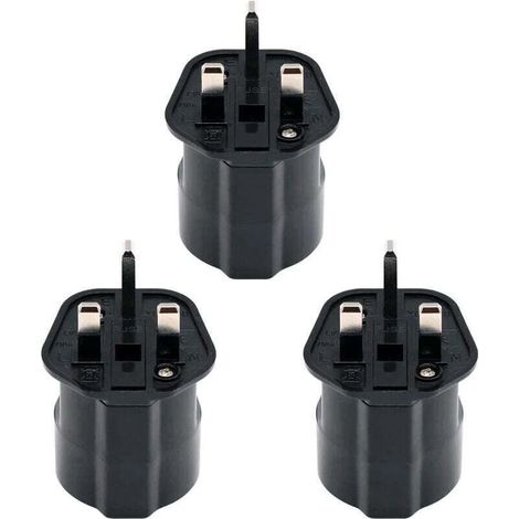 EU vers UK/HK/Singapour/UAE/KSA Adaptateur avec Fusible 13A et Obturateur de Sécurité, 2 Broches DE/FR/IT/ES Connecteur Européen Converti à UK 3 Broches (3 Pièce, Noir) (1/4)