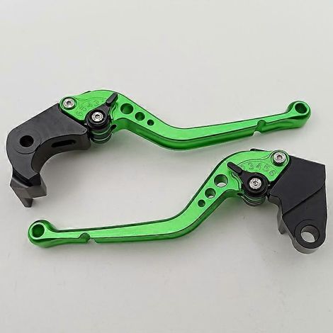 Levier de frein et d'embrayage modifié CNC (vert, tige longue) compatible avec les motos Kawasaki ZX6R 2007-2018 (1/5)