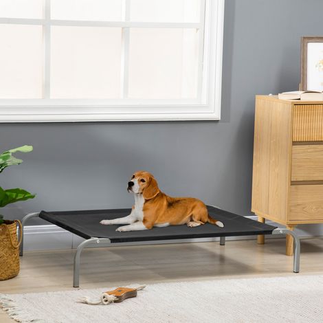Lit pour chien chat XL grand confort sur pieds lit de camp 110 x 75 x 20 cm textilène micro-perforé noir