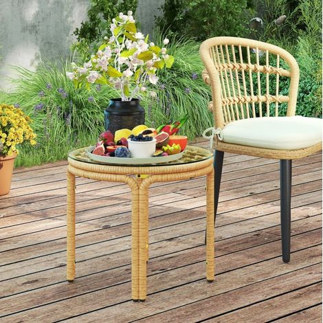table salon table manger ronde exterieur rotin jaune OKMYHOME (1/5)