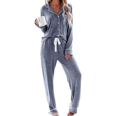 Ensemble pyjama femme manches longues, nuisette d'intérieur à boutons (1/5)