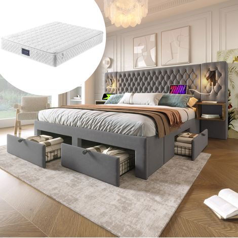 Cama matrimonio con almacenaje, 4 cajones y colchón DESVIAE (1/5)