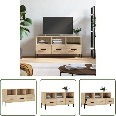 The Living Store TV-Schrank Sonoma-Eiche 102x36x50 cm Holzwerkstoff - TV Schrank - Holzwerkstoff - Sonoma Eiche - Fernsehtisch - Wohnzimmermöbel (1/5)