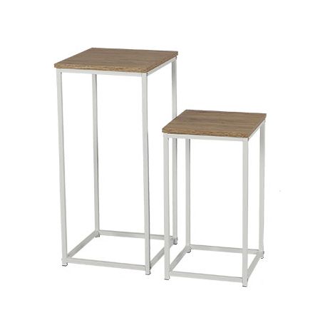 Set de 2 sellettes en bois et métal blanc 34x34x74cm (1/5)