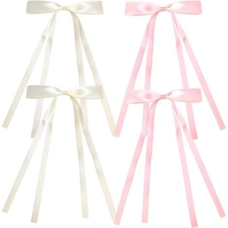 (Rosa, Weiß) Set mit 4 Schleifenbändern – Damen – Seidiger Satin – Rosa und Weiß – Stabile Metallclips (1/4)