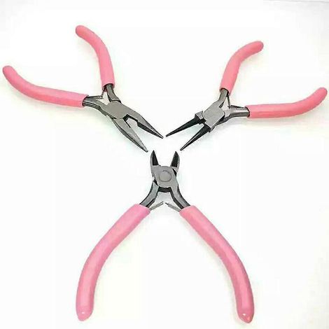 Ensemble de 3 pinces roses pour la fabrication de bijoux : pince coupante et plieuse, kit d'outils. (1/4)