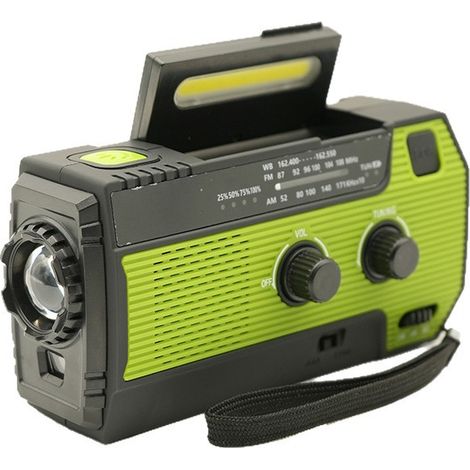 Radio d'Urgence Solaire Manivelle 4000mAh Lampe LED Alarme SOS Radio Météo AM/FM Alimentation Secours Outdoor (Vert) (1/5)
