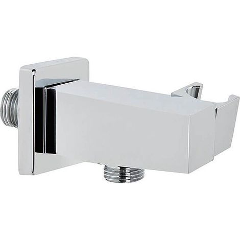 Design-Wandanschlussbogen 90° mit Brausehalter - 30 mm quadratische Ausführung - chrom (1/2)