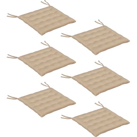 Cojines para Sillas de Comedor 40x40 cm Caqui 6 Piezas Acolchados con Cintas