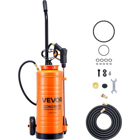 Pulvérisateur Acier Inoxydable Industriel à Roulettes, Capacité Env. 13,2 L, Pompe Manuelle, 25-60 PSI, avec Lance 52 cm, Tuyau 1,2 m et 3 m, 2 Buses Laiton, pour Chantier Construction, Jardin (1/5)
