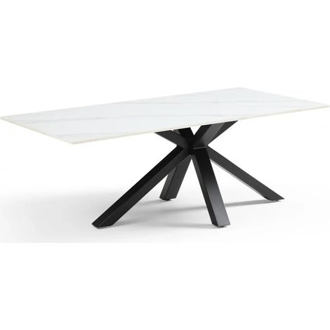 Table basse 120x60 cm céramique blanc marbré pied croix - NEVADA 04 (1/5)