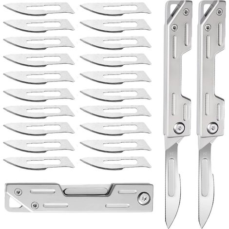 2 Klappmesser Skalpell mit 20 Klingen, Edelstahl, Silber