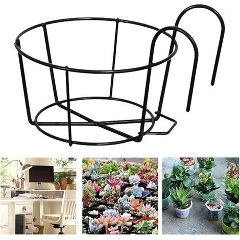 Runder Blumenkasten mit Geländerbefestigung, Zaunregal, Hängekorb aus Eisen, Halterung aus Eisen für Balkon, Terrasse oder Veranda, Schwarz, 12 cm (1/4)