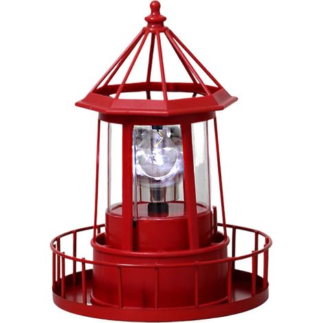 Solar-Leuchtturm mit drehbarem LED-Leuchtfeuer, solarbetrieben, 360°-Drehung, wasserdicht, für den Außenbereich, Garten/Hof, rot