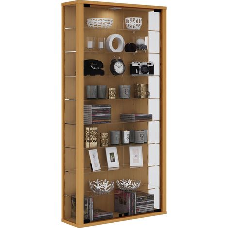 Vitrosa Maxi Vitrinenschrank wandhängend mit 2 Glastüren und Licht Buche dekor.