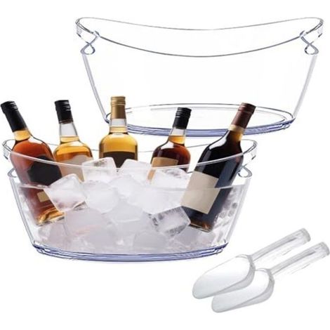 Seau à glace transparent 6 L pour champagne et vin – Lot de 2 avec 2 cuillères incluses – Refroidissement rapide des bouteilles (1/4)