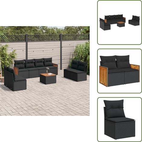 Salon de jardin 9 pcs avec coussins noir résine tressée - Ensemble Salon De Jardin - Meuble De Jardin - Mobilier Extérieur - Salon De Jardin Design - Chaise Longue (1/5)