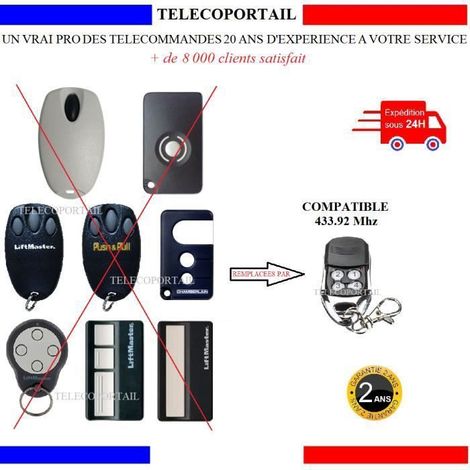 Télécommande - TELECOPORTAIL - Compatible Chamberlain/Liftmaster - 433.92 MHz - 4 canaux - Pour portes de garage (1/2)