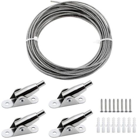 2mm x 10m Câble en Acier Inoxydable Enduite de PVC Fil Suspension Cadre avec Câble Métallique Codes Fixes des Vis pour Suspendre Photo Vêtements Lampe Rideaux (1/5)