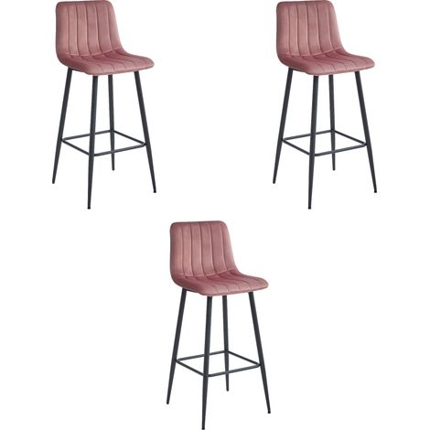 Valora Tabouret POZZA Velours Rose Foncé Pieds Noirs x3 (1/5)