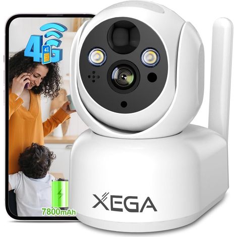 Caméra de surveillance intérieure 4G Xega 2K avec carte SIM, batterie rechargeable, rotation 355°, détection AI PIR, vision nocturne (1/5)