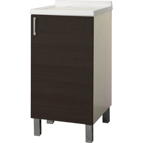 Mobile Lavatoio in legno Olmo Caffe' a 1 anta con vasca in metacrilato 45x50 cm (1/3)