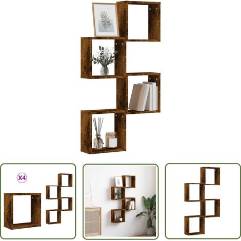 vidaXL Étagères murales sous forme de cube 4 pcs chêne fumé 30x15x30cm (1/5)