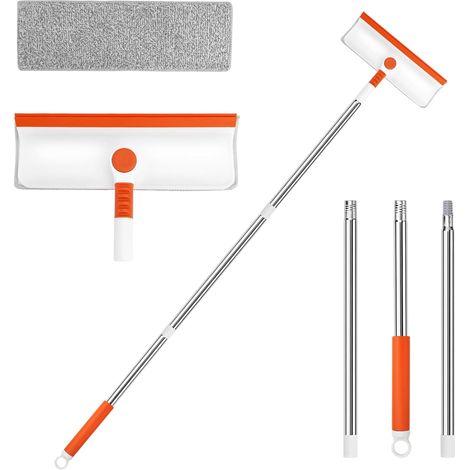 2-in-1-Fensterreinigungsset mit flexiblem Griff und Verlängerung, Fensterreiniger mit Silikonschaber und Mikrofaserbürste, Wischer für Dusche und Glastür