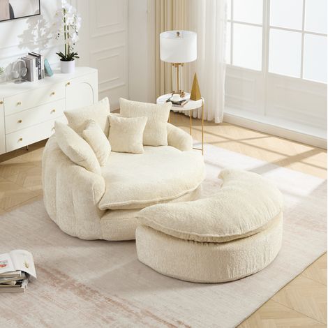 Runder Lounge-Sessel 190,5 x 138 x 63 cm aus beigem Polyester, Kissen inkl. – MEUBLIV (1/5)
